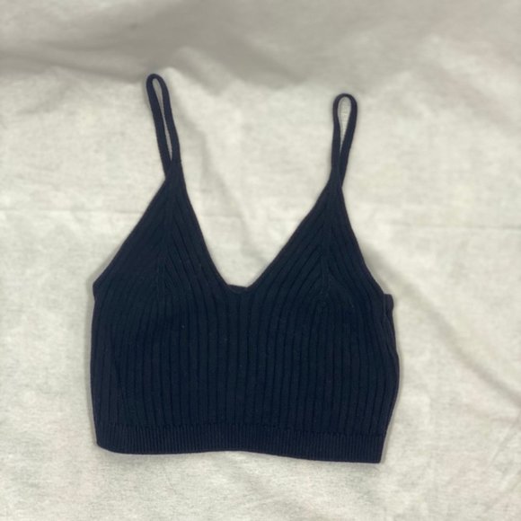 Free People - Sweater Knit Tank Crop Top - Black - Picture 1 of 7